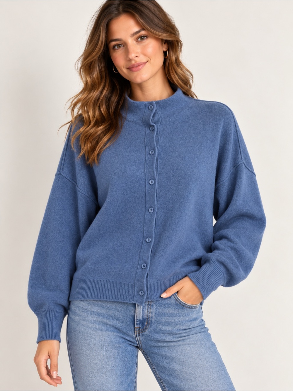 Pilcro Dusty Blue Button-Back Cardigan